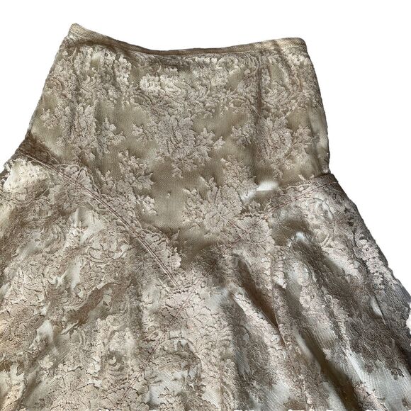 Lisa Baday Skirt 10 Metallic Peach Floral Lace Over Cream Silk A Line Zip Canada - Picture 2 of 13